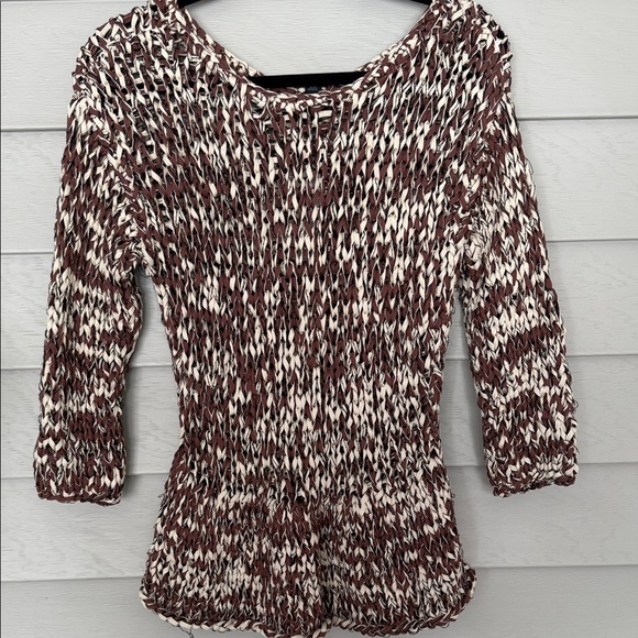 Zara Brown and White ribbon peplum Sweater size M - Picture 2 of 9